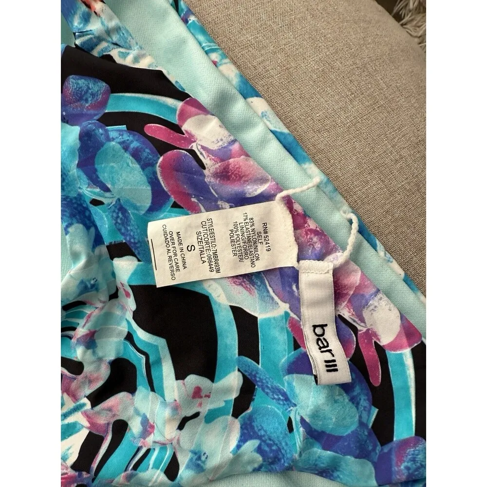 BAR III Women's Bikini Bottom Blue Floral Strappy Hips Size Small - Image 5