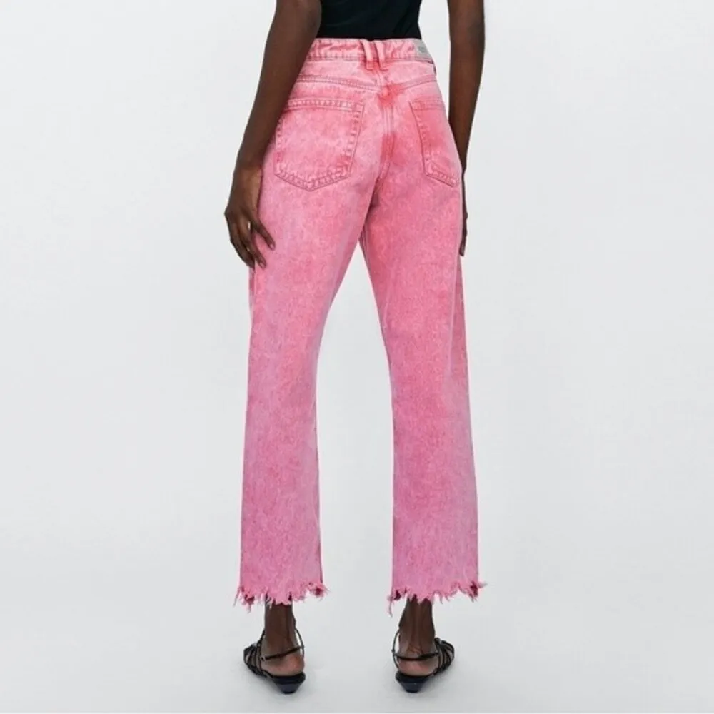 Zara Basic Pink Frayed Hem Mom Fit Denim Jeans NWT Bloggers Favorite Barbiecore - Image 4