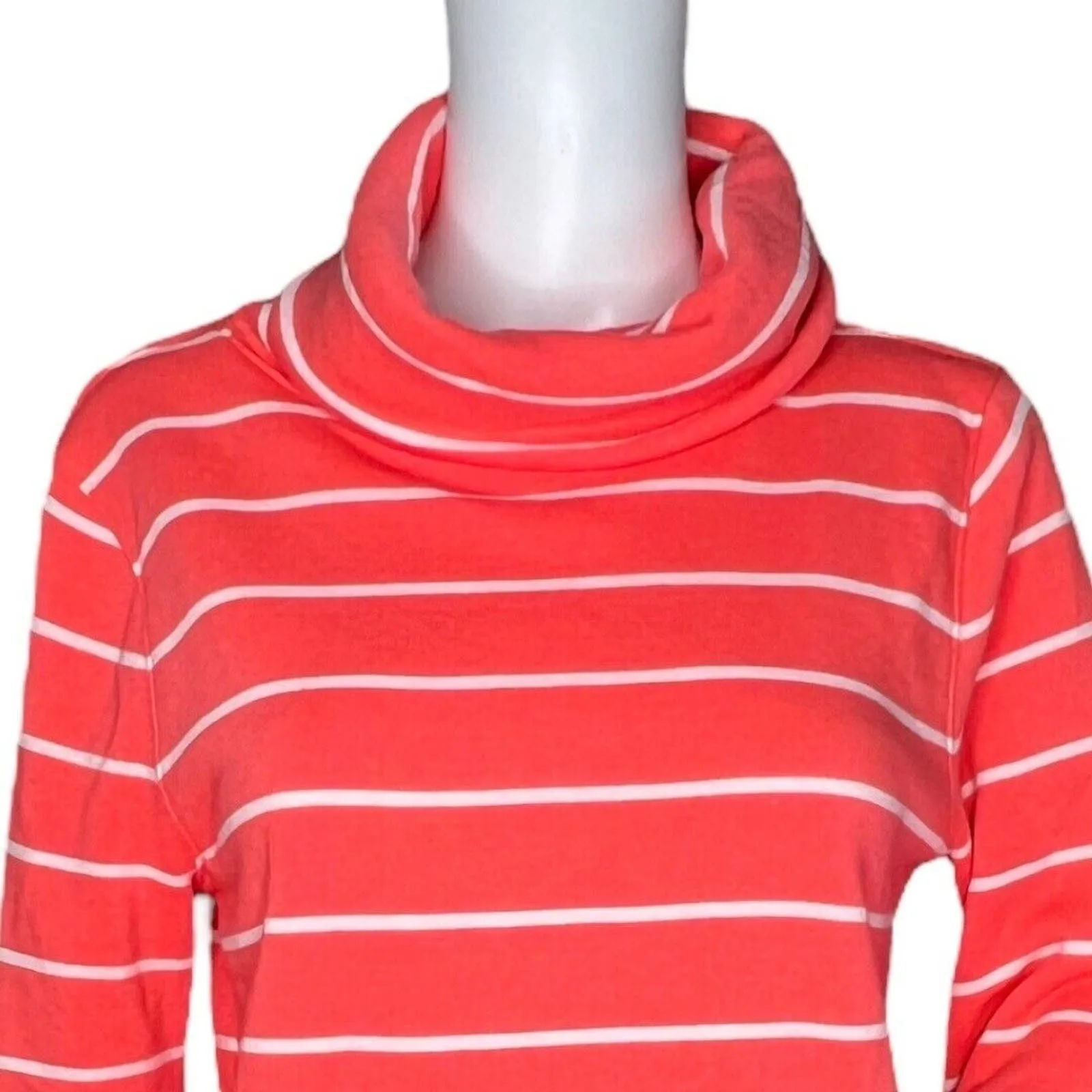 J. Crew Sweatshirt Womens Small Coral White‎ Striped Mockneck Casual Comfy Cozy Orange - Image 5