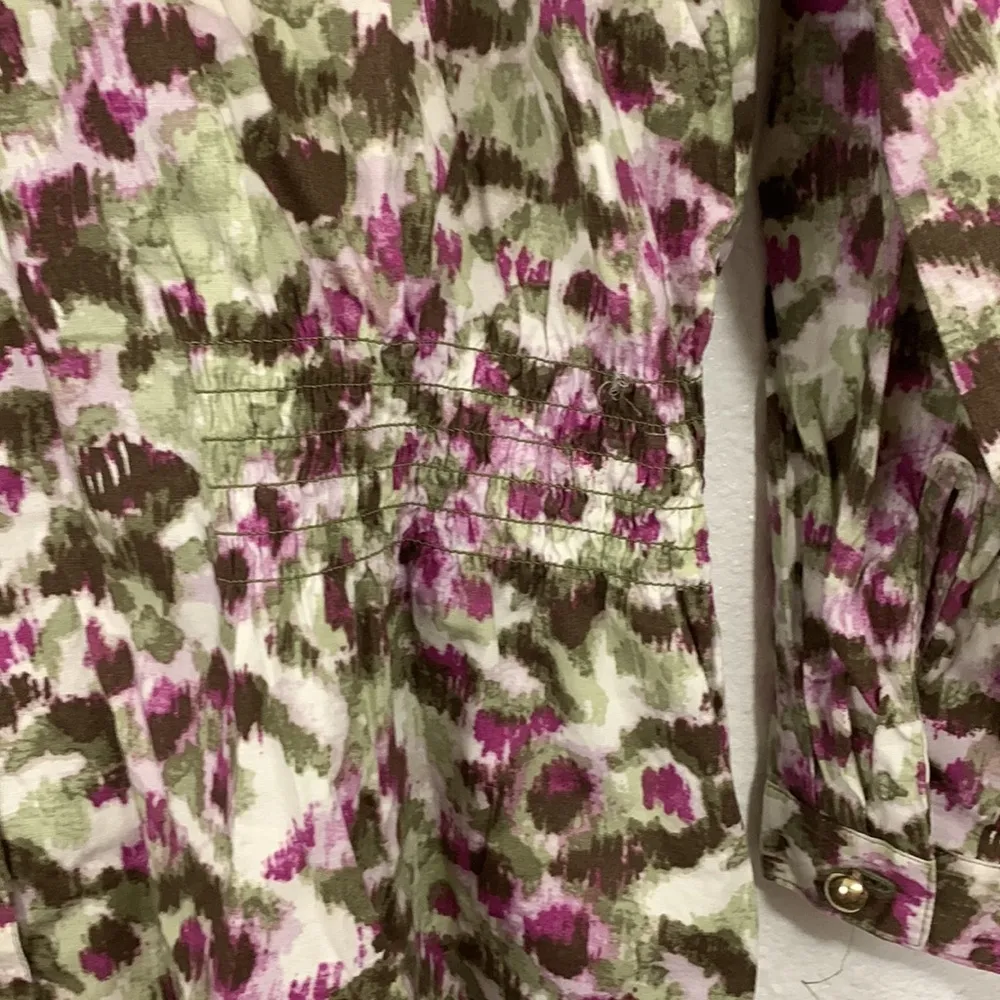 Charter Club Pink Green Abstract Watercolor Floral Button Down Shirt Size 14 - Image 4