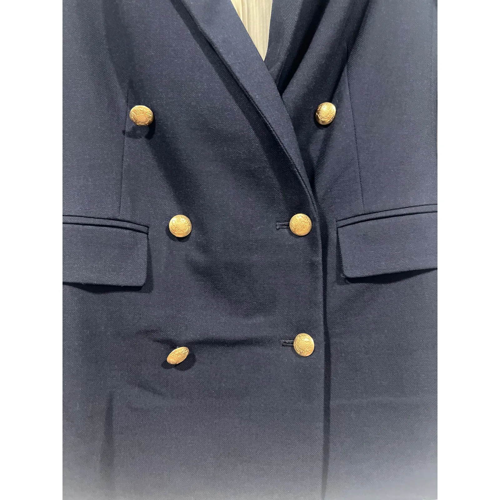 Gap Women’s Preppy Double Breasted Wool Blazer Navy Gold Buttons Corpcore Size 0 - Image 3