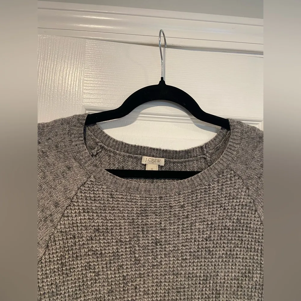 J. Crew Size S Gray Merino Wool Blend Waffle Knit Long Sleeve Crew Neck Sweater - Image 4