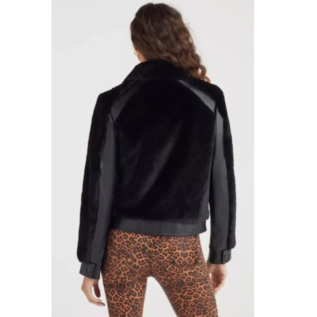 NWT NEW 7 For All Mankind Leather & Faux Fur Bomber Jacket Size L - Image 4