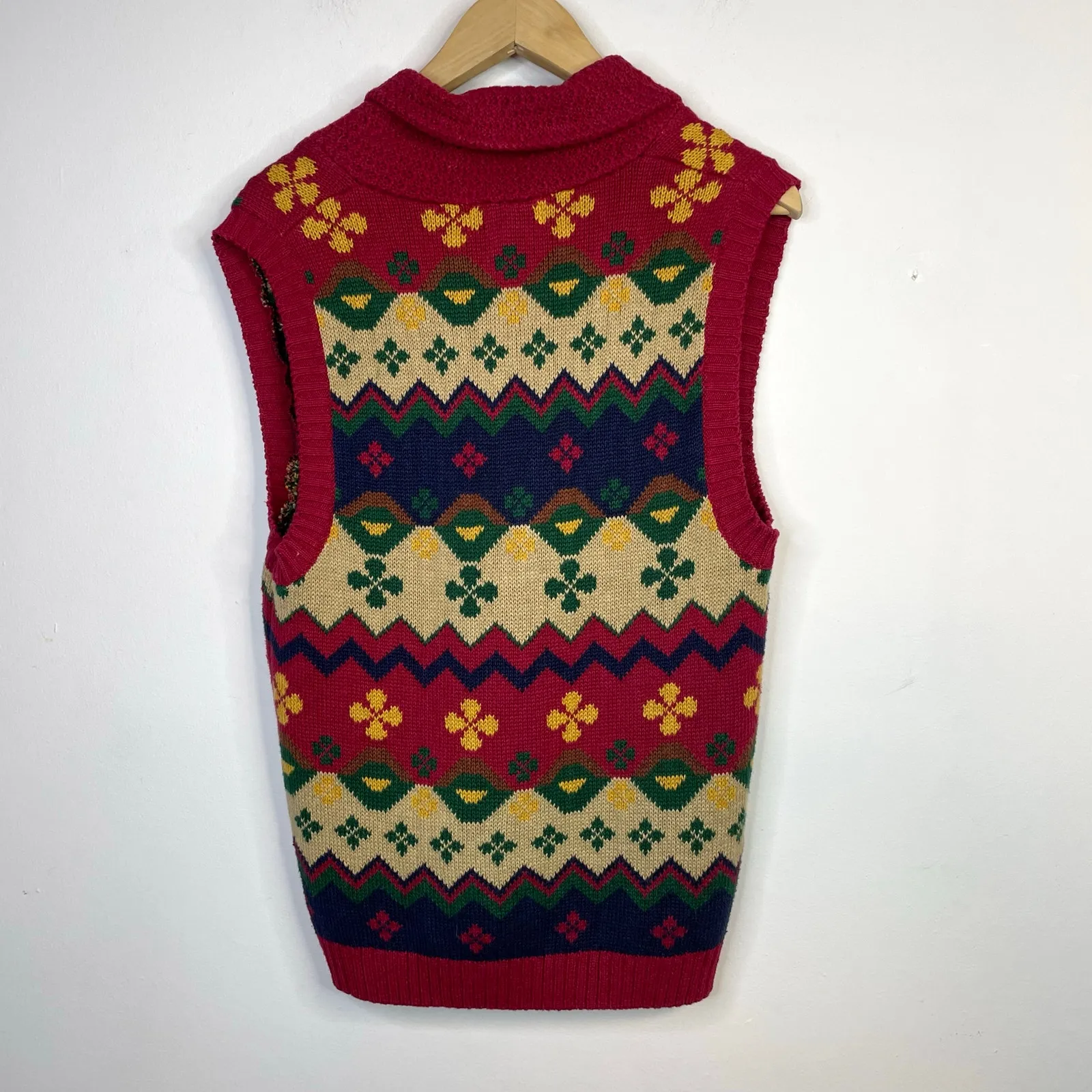 Vintage Gina Peters Slouchy Oversized Fair Isle Eclectic Grandpa Sweater Vest S Red - Image 5