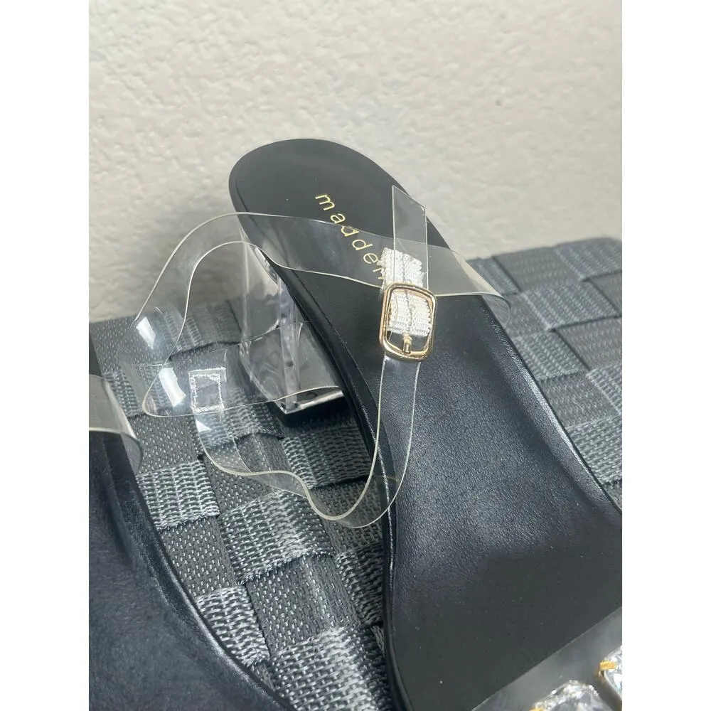 Madden Women's Size 6.5 Heels Clear Acrylic Block Heel Sandals Rhinestones - Image 4