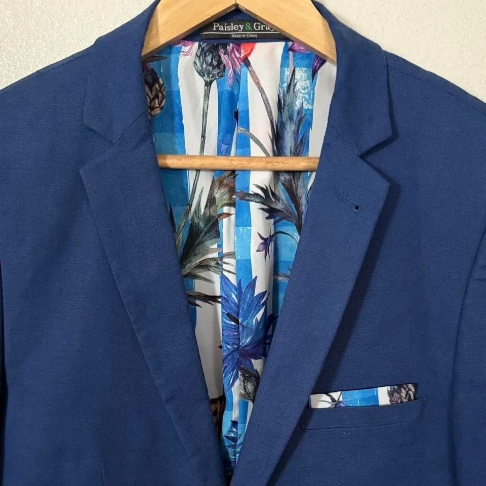 Paisley & Gray – Men's Blazer– Royal Blue – Floral Lined – Modern Slim - Image 2