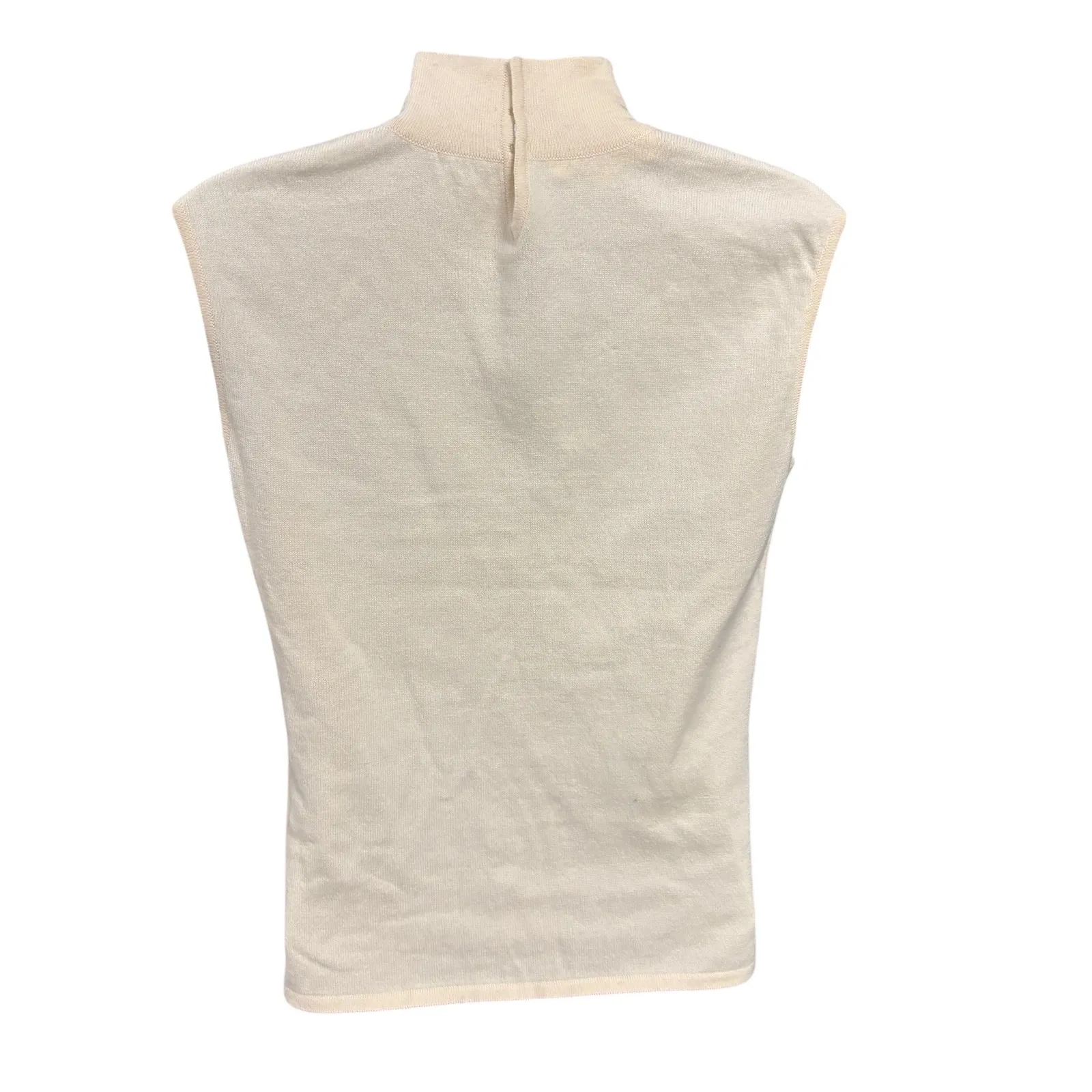 Escada Women‎ Sleeveless Mock Neck Rhinestone Sweater Vest Beige Size 36 Tan - Image 2