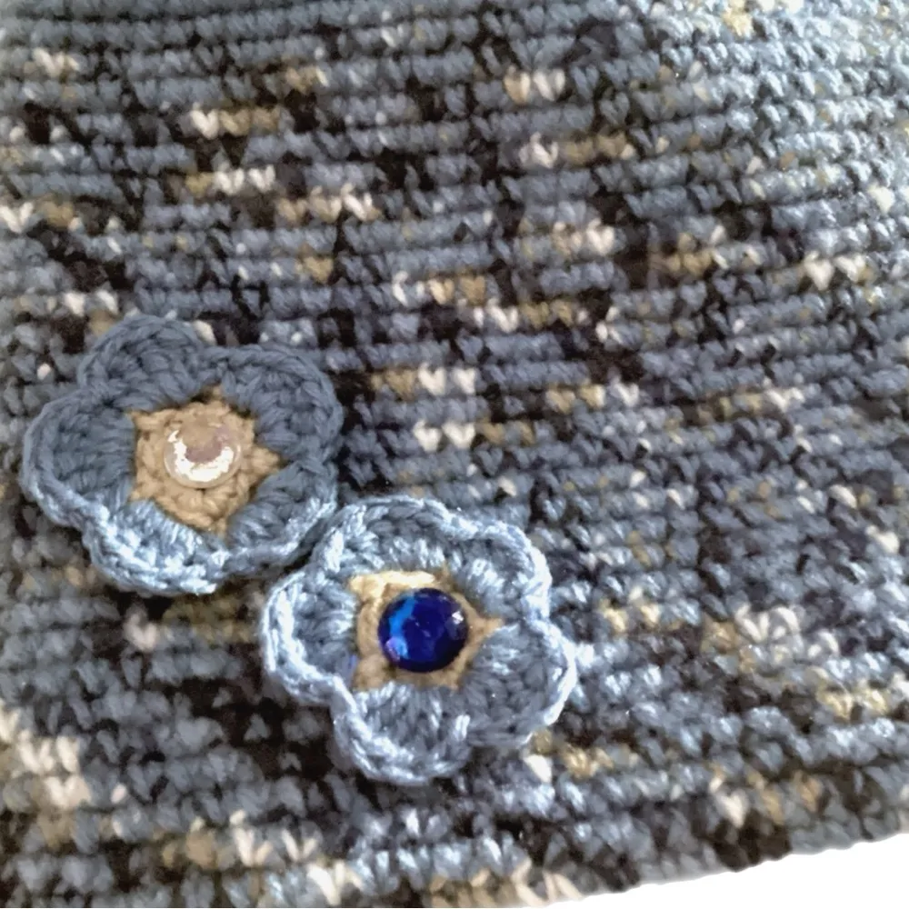 Adorable Crochet Blue & Gray Blended Purse. Connected Shoulder Handle bag - Image 4