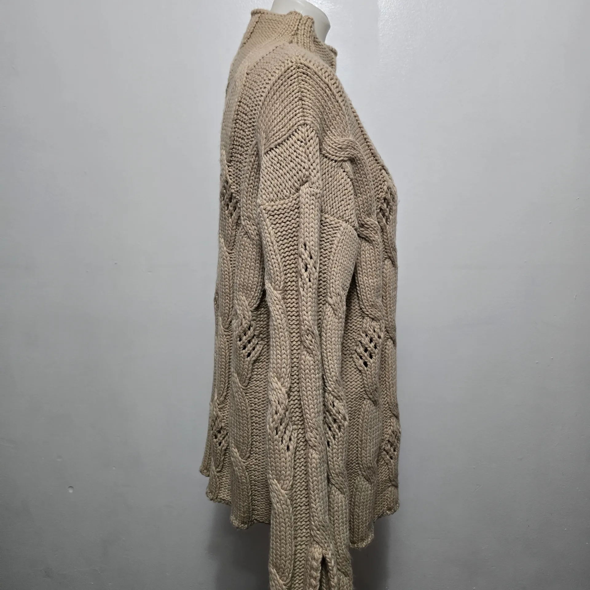 Zara Taupe Cable Knit Large Sweater Chunky Knit Wool Blend Minimalist Neutral - Image 5