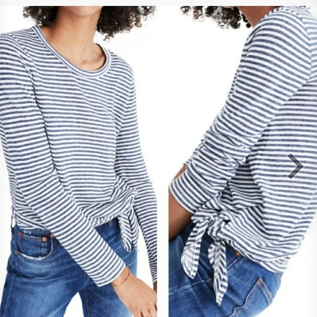 Madewell Women's Side Tide Black and White Striped Long Sleeve T Shirt Size M - Image 2