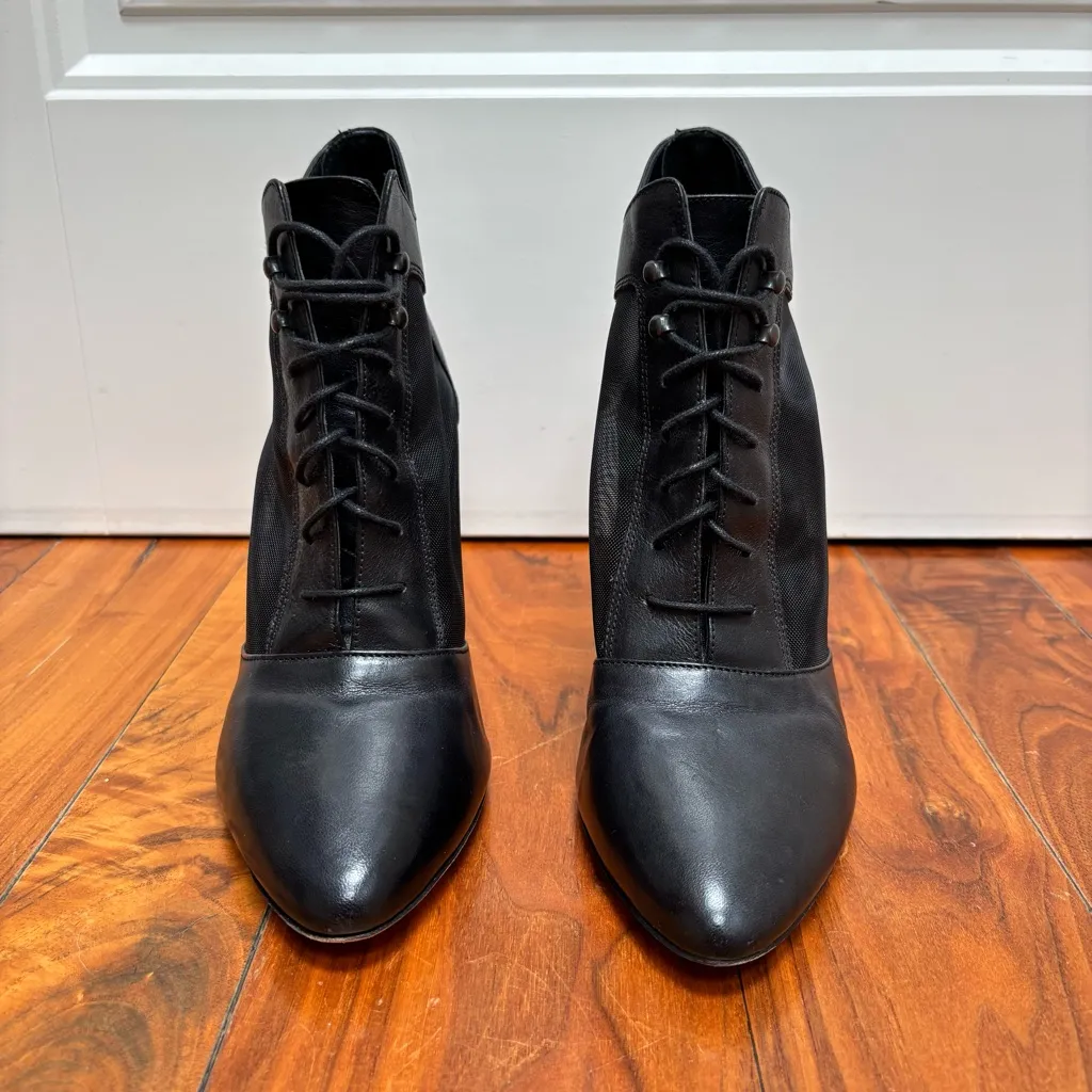 Loeffler Randall Georgia Leather & Mesh Lace-Up Heeled Black Bootie 9.5 - Image 4