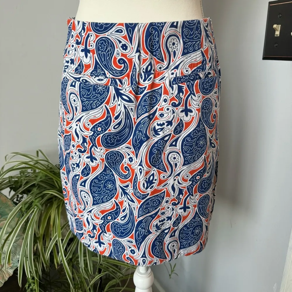 Pennington & Bailes 100% Cotton Blue‎ Orange White Paisley Summer Miniskirt sz 4 - Image 6