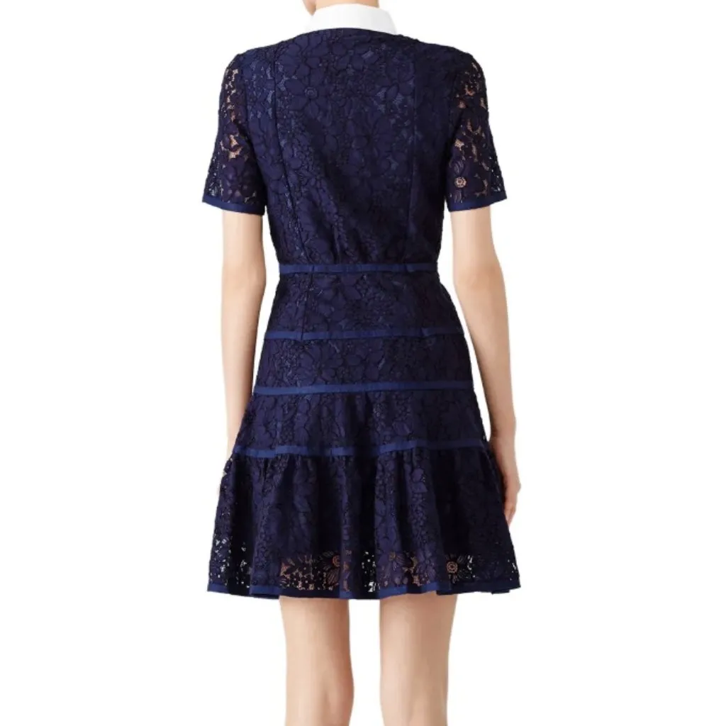Draper James Meadow Navy Lace Dress White Trim Preppy Tiered Size 8 Women's - Image 8