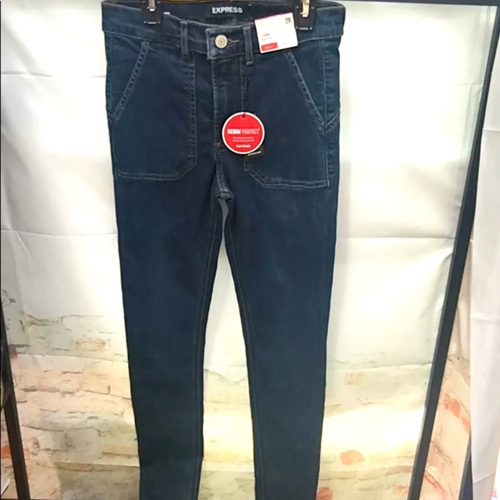 Nee High Waisted Denim Dark Wash Utility Skinny Jeans - Image 7