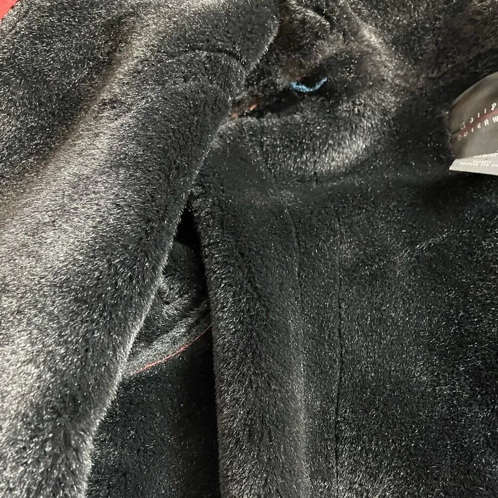 Tally Ho Winter Coat Faux Suede Fur Lined Heavy Black Orange Women’s Size XL - Image 13