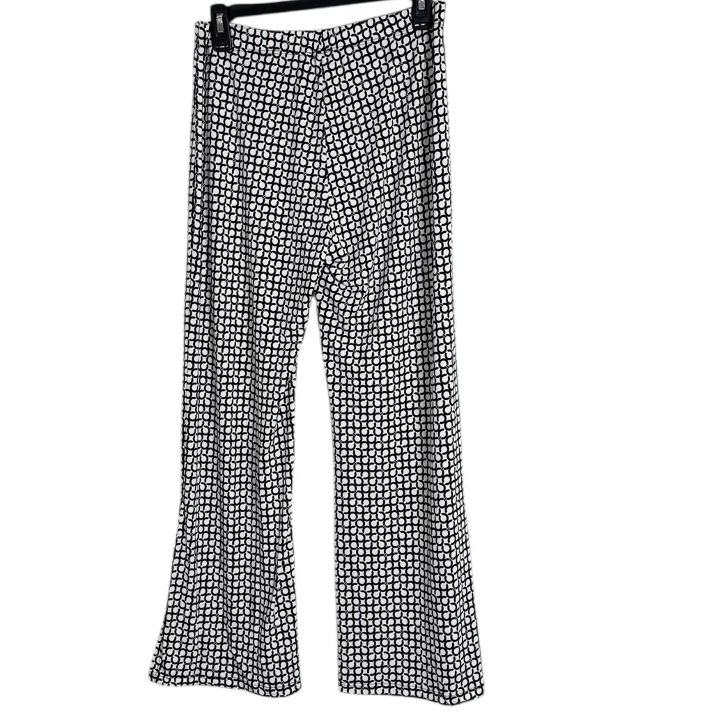 Clara Sun Woo Black Ivory Geometrical Logo Pattern Side Slit Flowy Ankle Pants S - Image 2