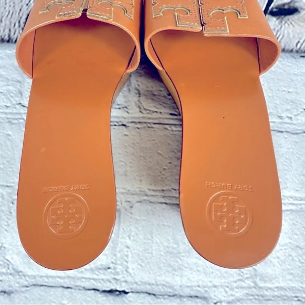 Tory Burch INES Wedge/Slide TAN/ SPARK GOLD Size 7.5 Photos 1-3 are stock photos - Image 6