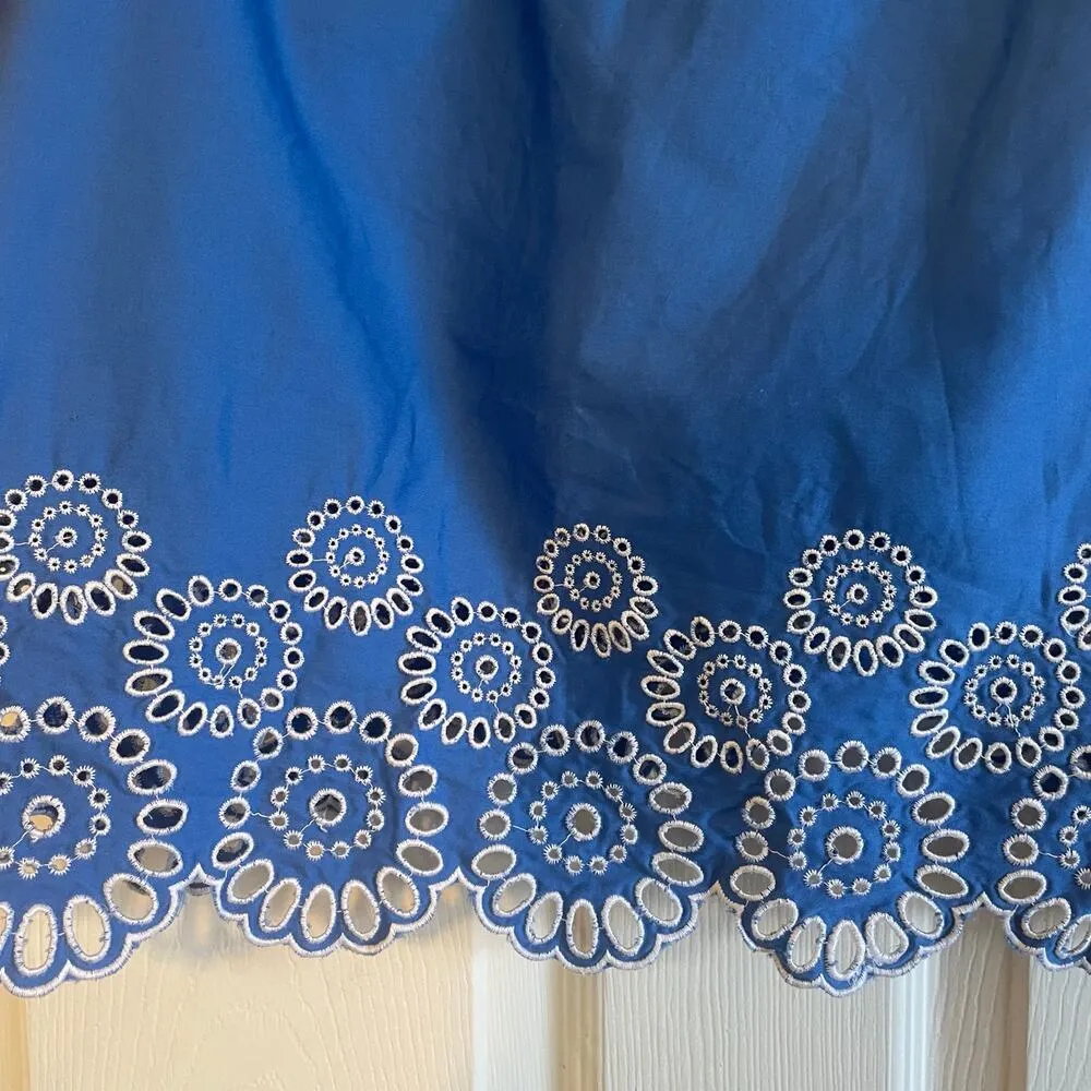 Ann Taylor Loft Top Womens Blue Blouse White Embroider Eyelet Circle Shirt Sz 10 - Image 2