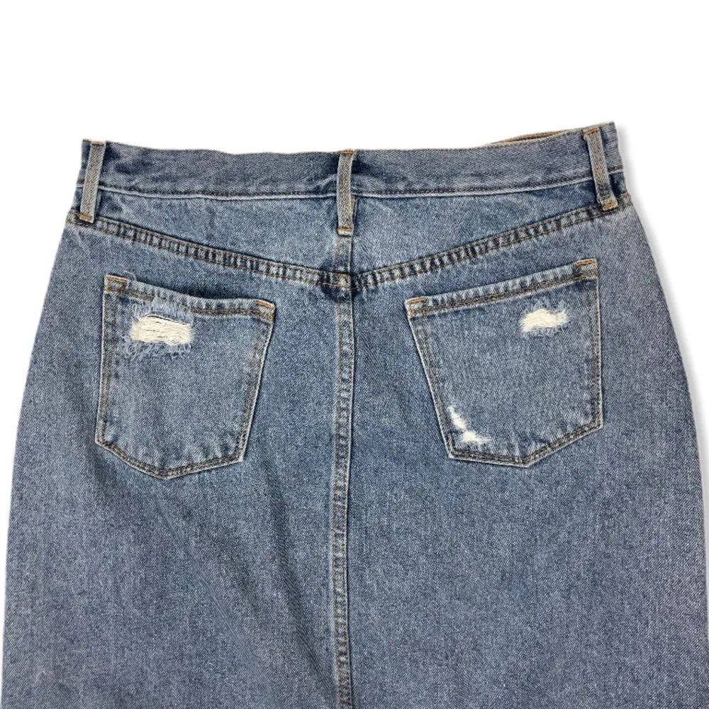 Juicy Couture Black Label Light Wash Distressed Raw Hem Denim Midi Skirt size 29 - Image 5