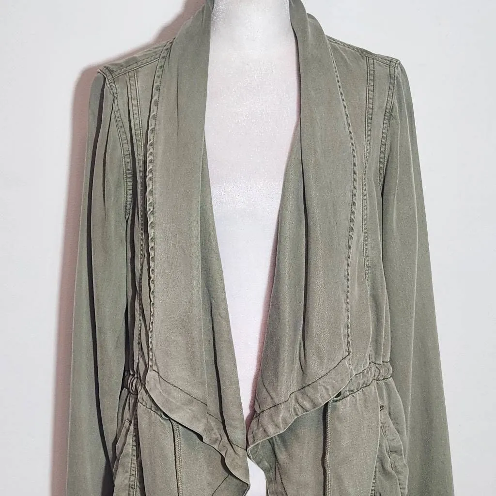 Max Jeans Distressed Green Draped Front Jacket Size Medium Army Green Jacket - Image 3