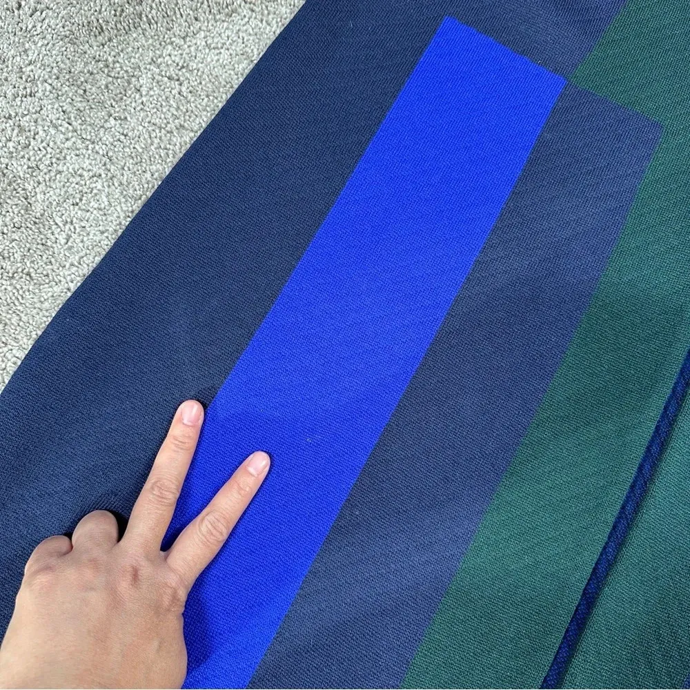 St. John 100% Wool Long Sweater Cardigan Blazer Colorblock in Navy Green L - Image 15