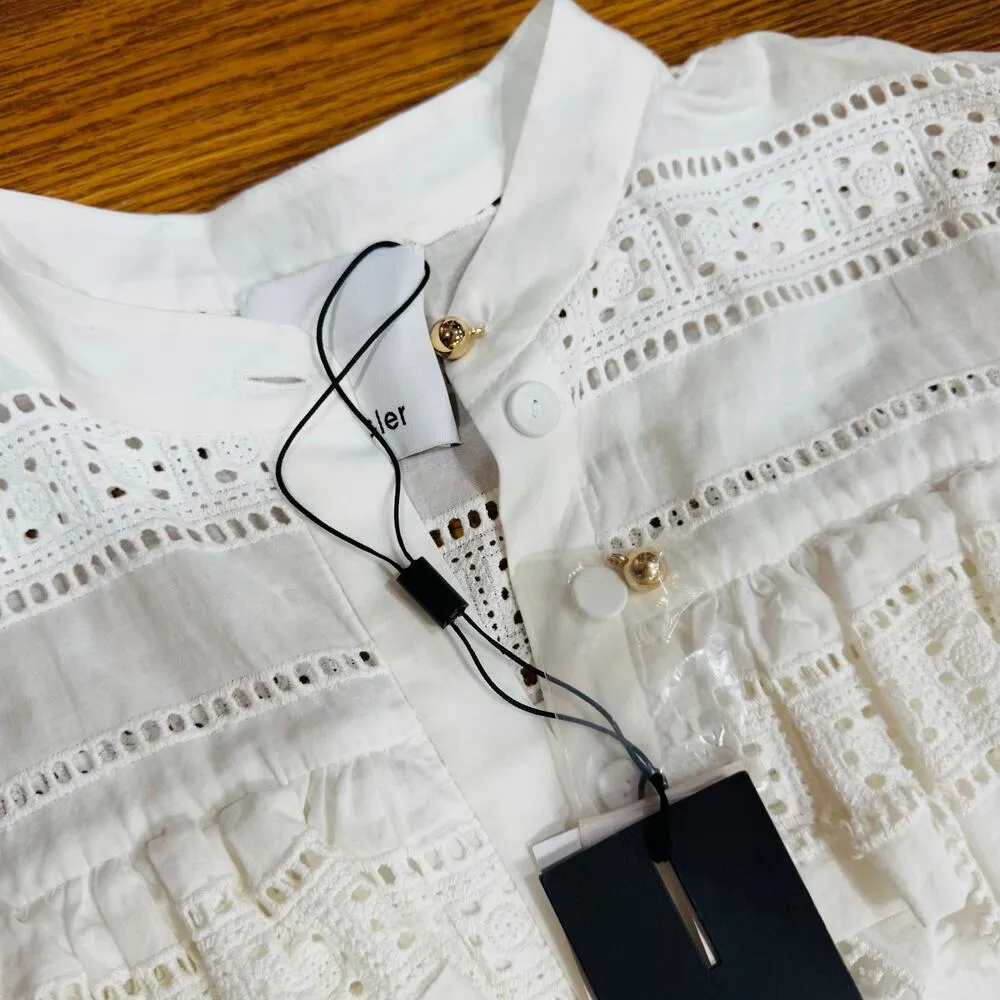 ACLER VALENTINE BRODERIE COTTON LING SLEEVE MIDI DRESS IVORY AU 6 / US 2 - Image 4