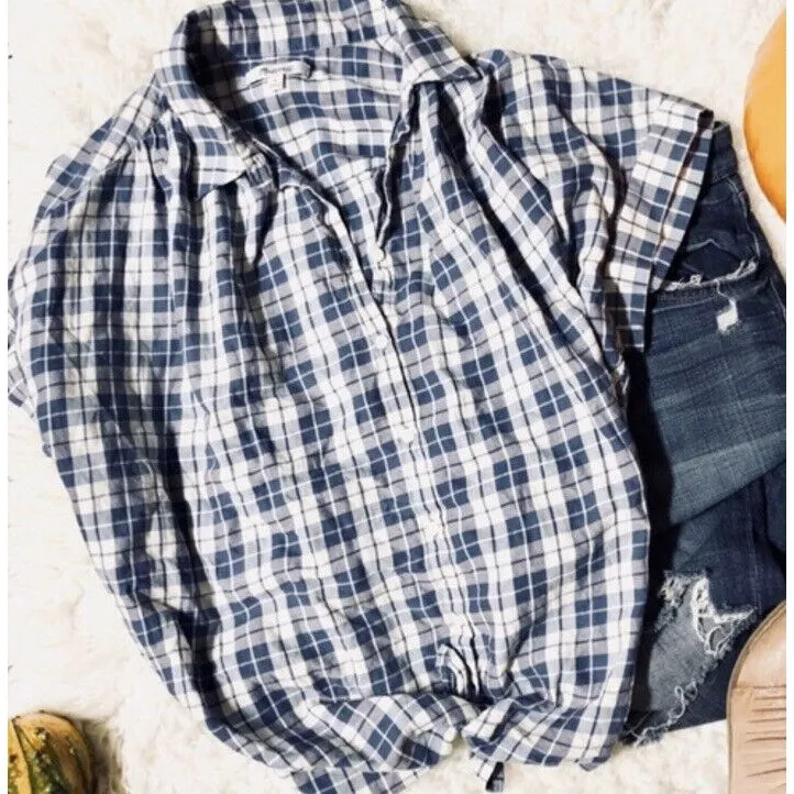 New Madewell central open-back shirt in linus plaid‎ item g7371 size: xs - Image 4