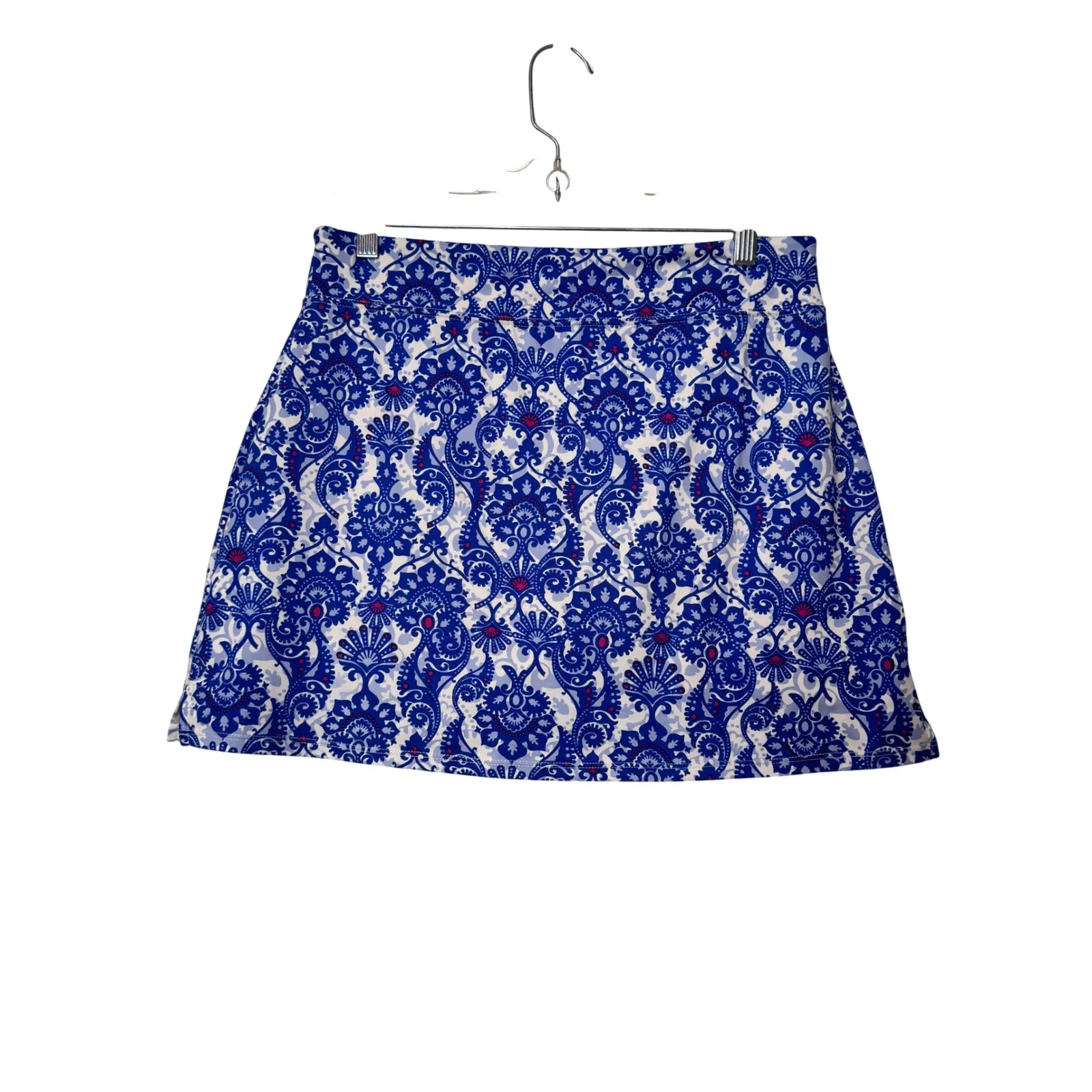 Tranquility by Curation+Clothing Blue White Damask Print A Line Skirt Medium - Image 2