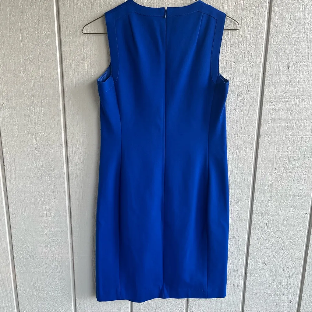 AKRIS Punto Cobalt Blue Cutout Shoulder Knit Sheath Dress US 8 - Image 9