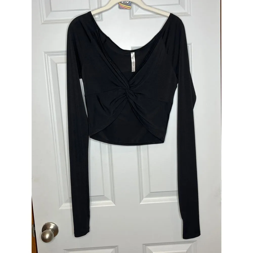 Fabletics Knit Twist Front Top Black V Neck Small Crop - Image 9