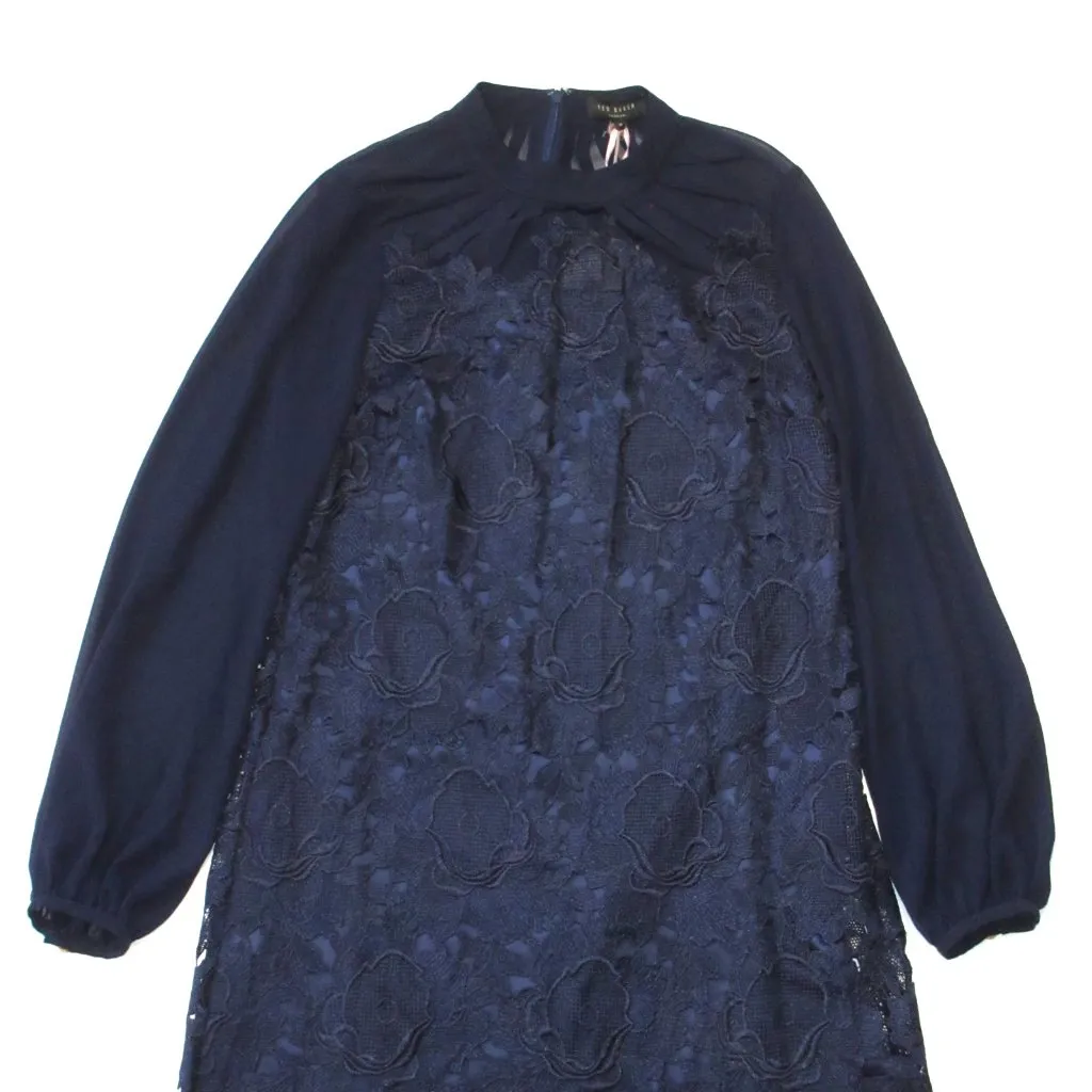 NWT Ted Baker Amalie in Dark Blue Lace Overlay Shift Dress 3 / US 8 $209 - Image 6
