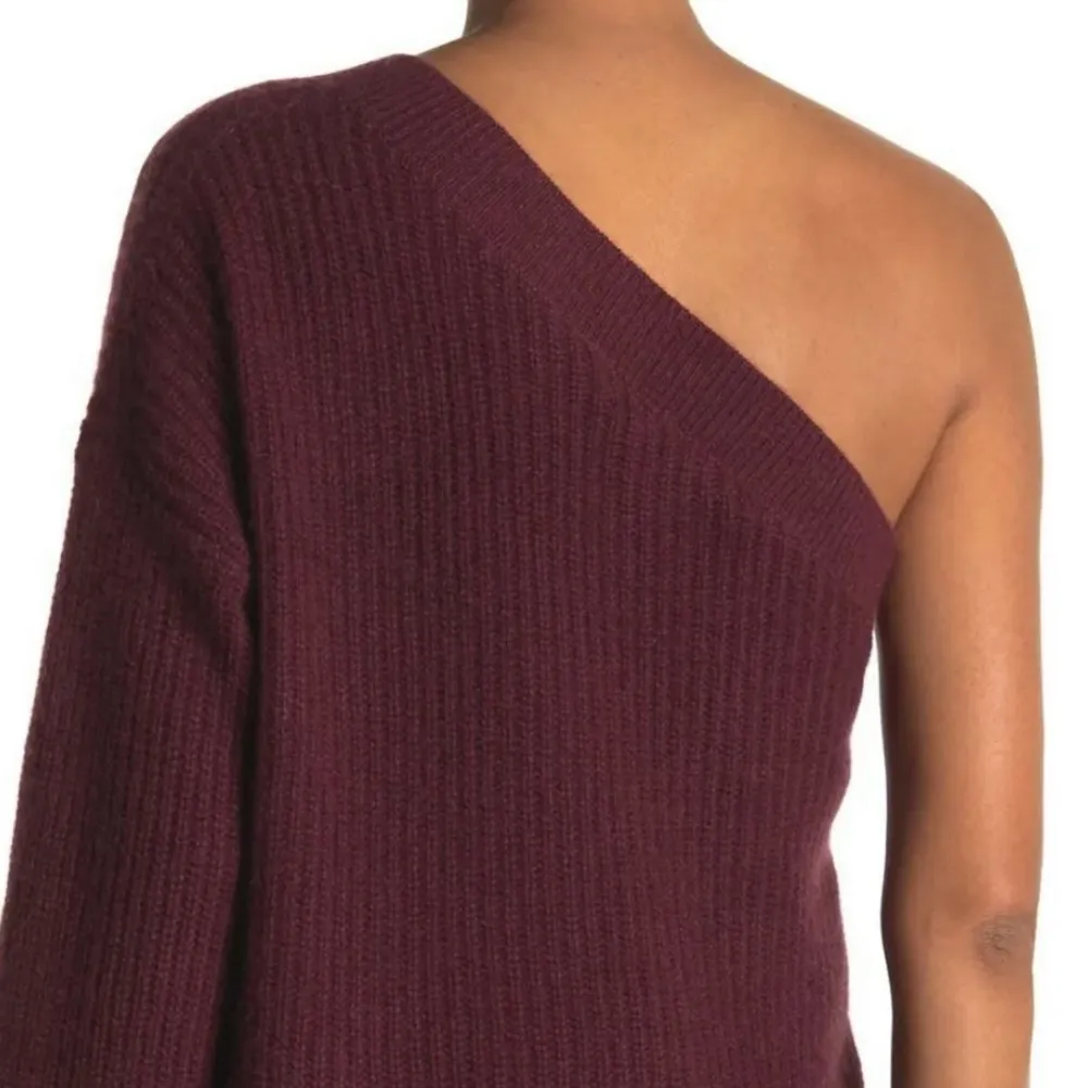 NWT 360 CASHMERE Lena One Shoulder Cashmere Sweater in Burgundy - Image 3