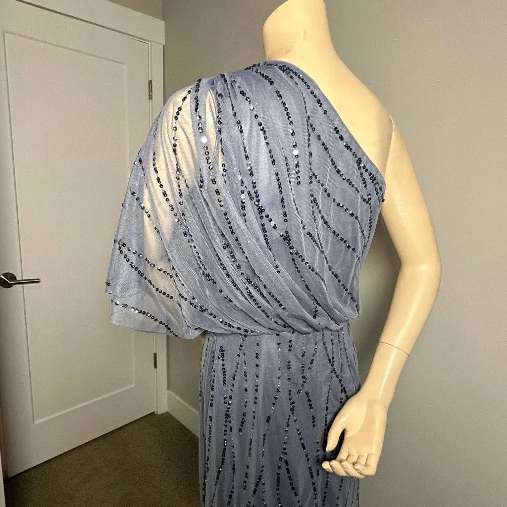 Adrianna Papell Sequined One-Shoulder Gown - Image 7