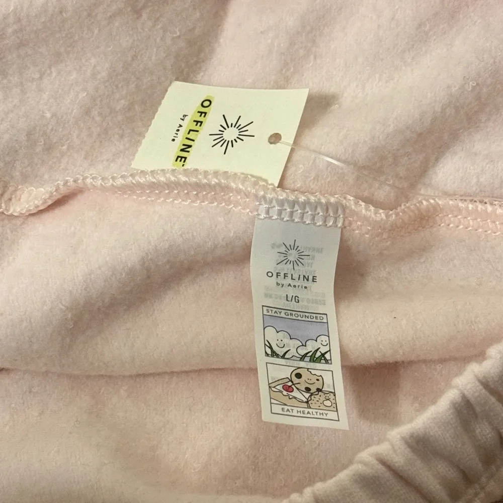 NWT Aerie OFFLINE OTT Fleece Full Length Jogger Size Large Light Pale Pink - Image 5