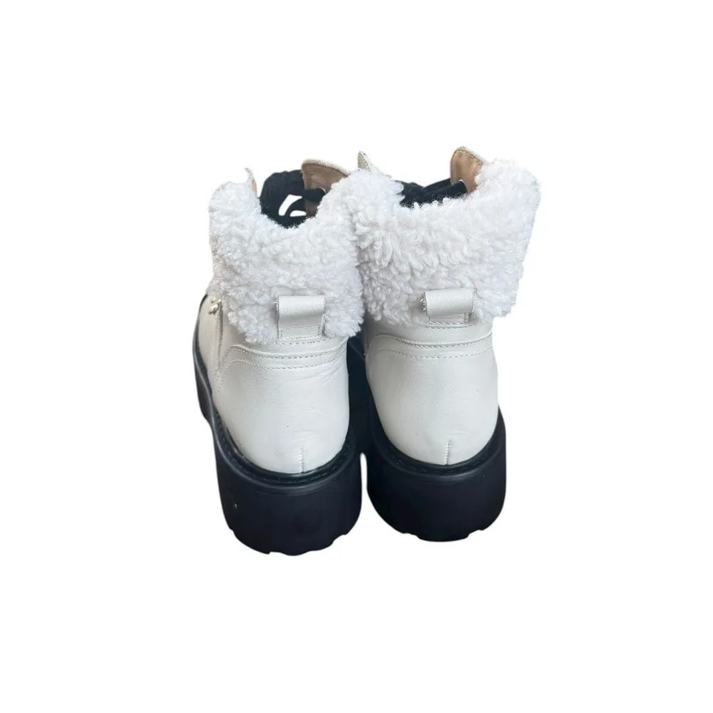 Steve Madden Reyen lace-up lug-sole hiker boots in bone leather 8.5 - Image 3