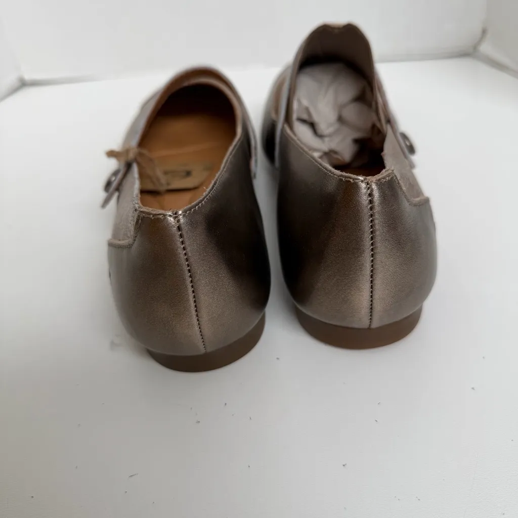 Born Mary Janes Pandora Ballet Flat Leather Round Toe Pewter Light Gold Metallic - Image 4
