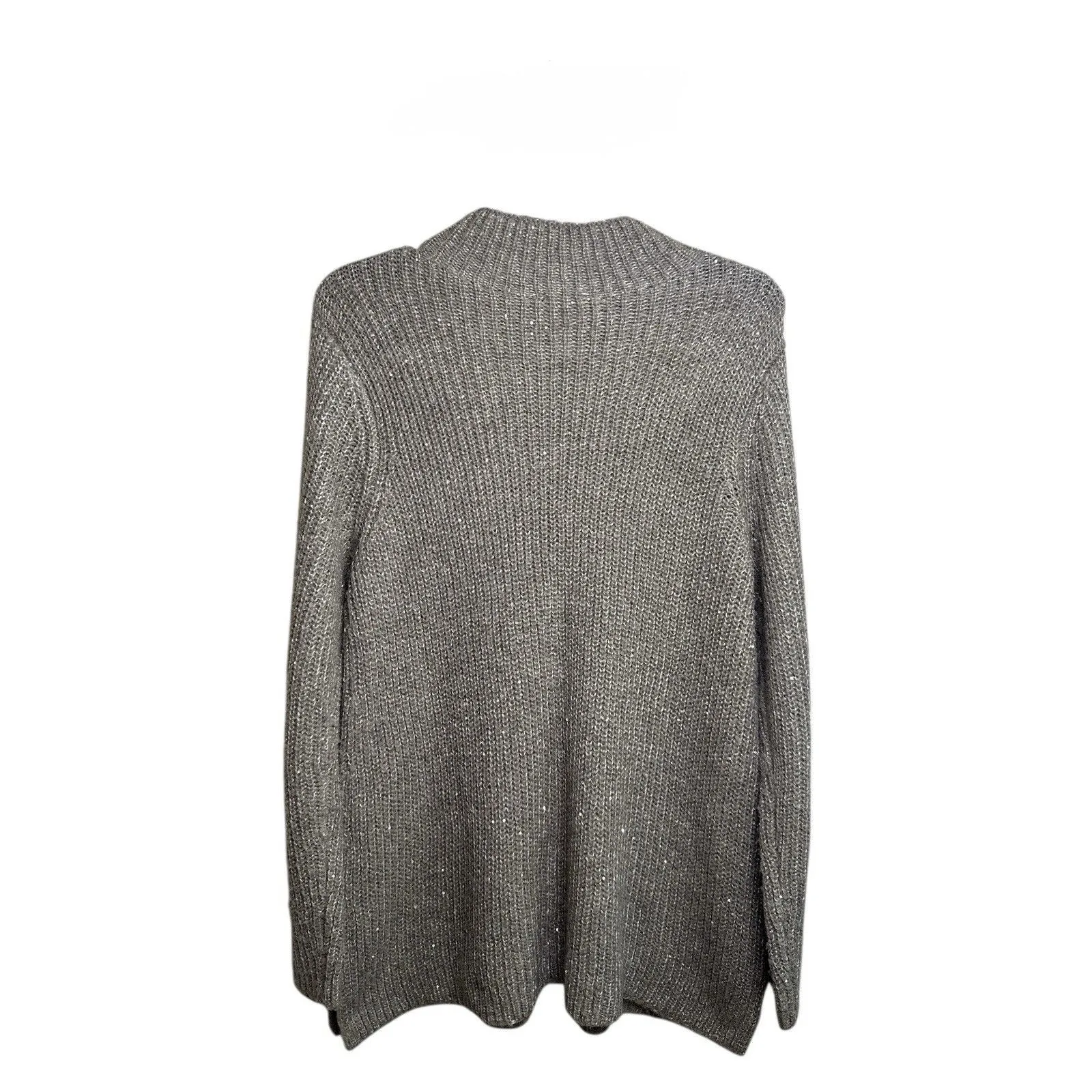 Chico’s Tonal Shine Sweater Size 1 Medium Taupe Tan Metallic Sequins Pullover - Image 4