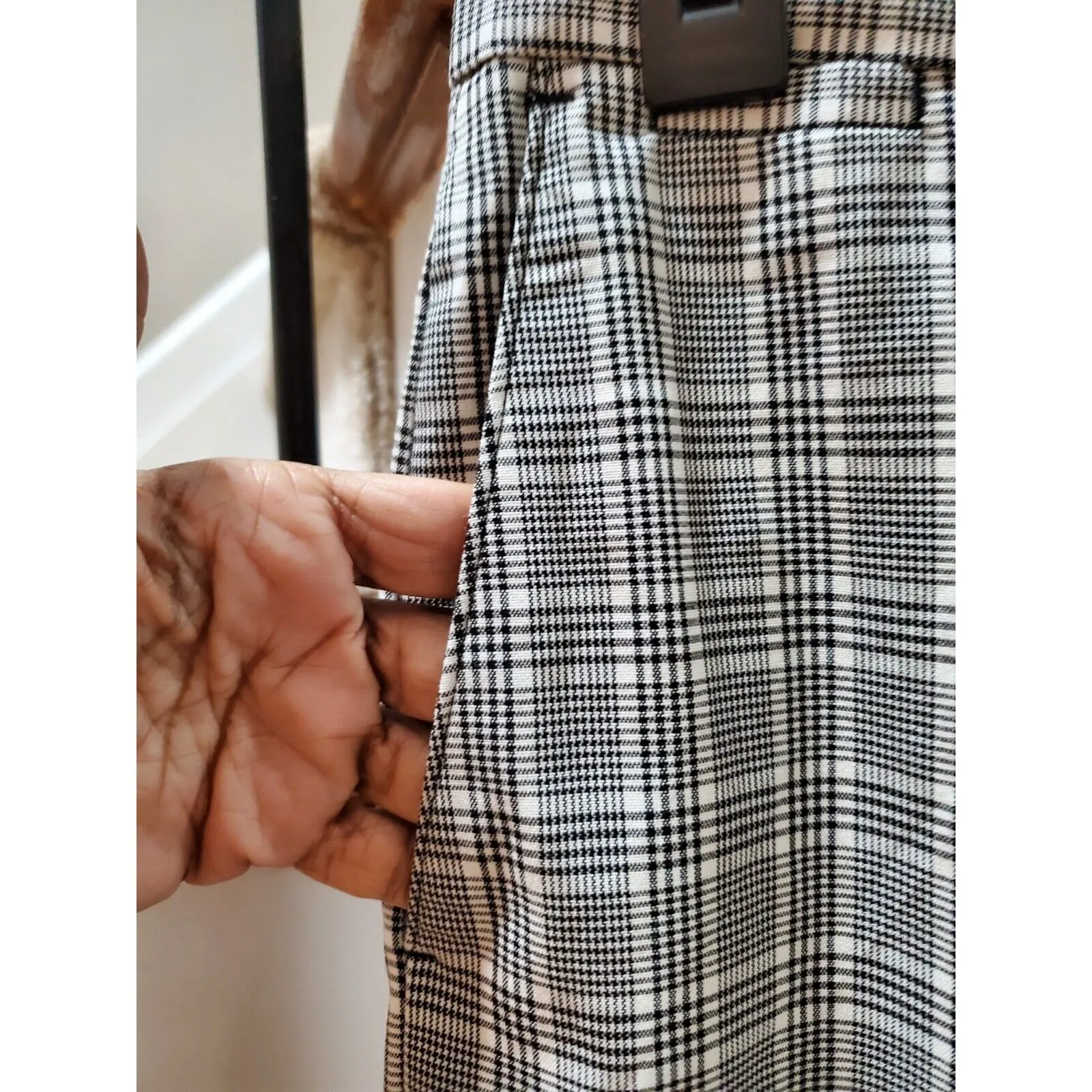 Zara Women's Gray Check Polyester Mid Rise Skinny Legs Casual Dress Pant Size 29 - Image 4