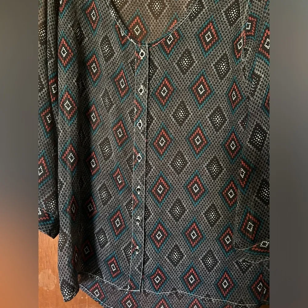 Wrangler super oversized sheer colorful pattern button down blouse size s - Image 4