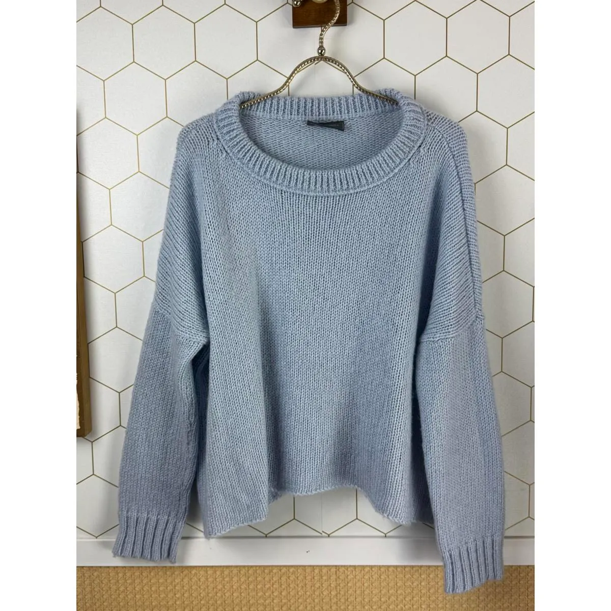 Wooden Ships Chunky Wool Blend Light Blue Hathaway Crew Neck Sweater - Size - XS - Image 7