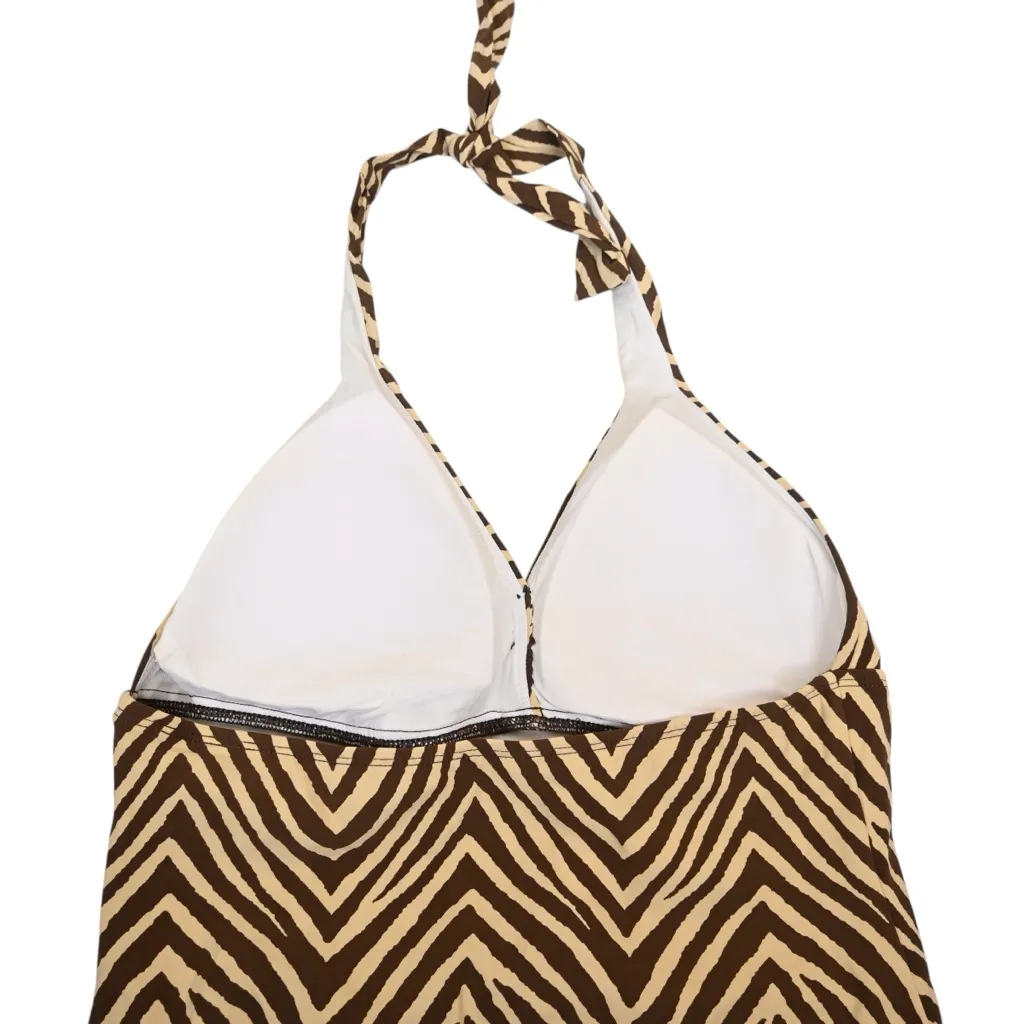 Talbots Women's Aqua Club Halter Keyhole One Piece Swimsuit Brown Tan Zebra - Image 4