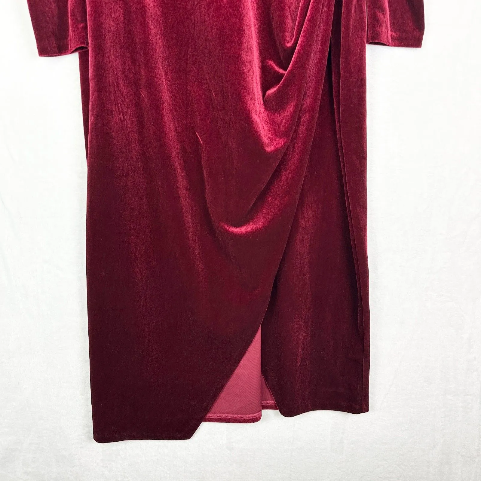 Eloquii Velvet Puff Sleeve Wrap Midi Dress Size 18 Holiday Special Occasion Wine - Image 5