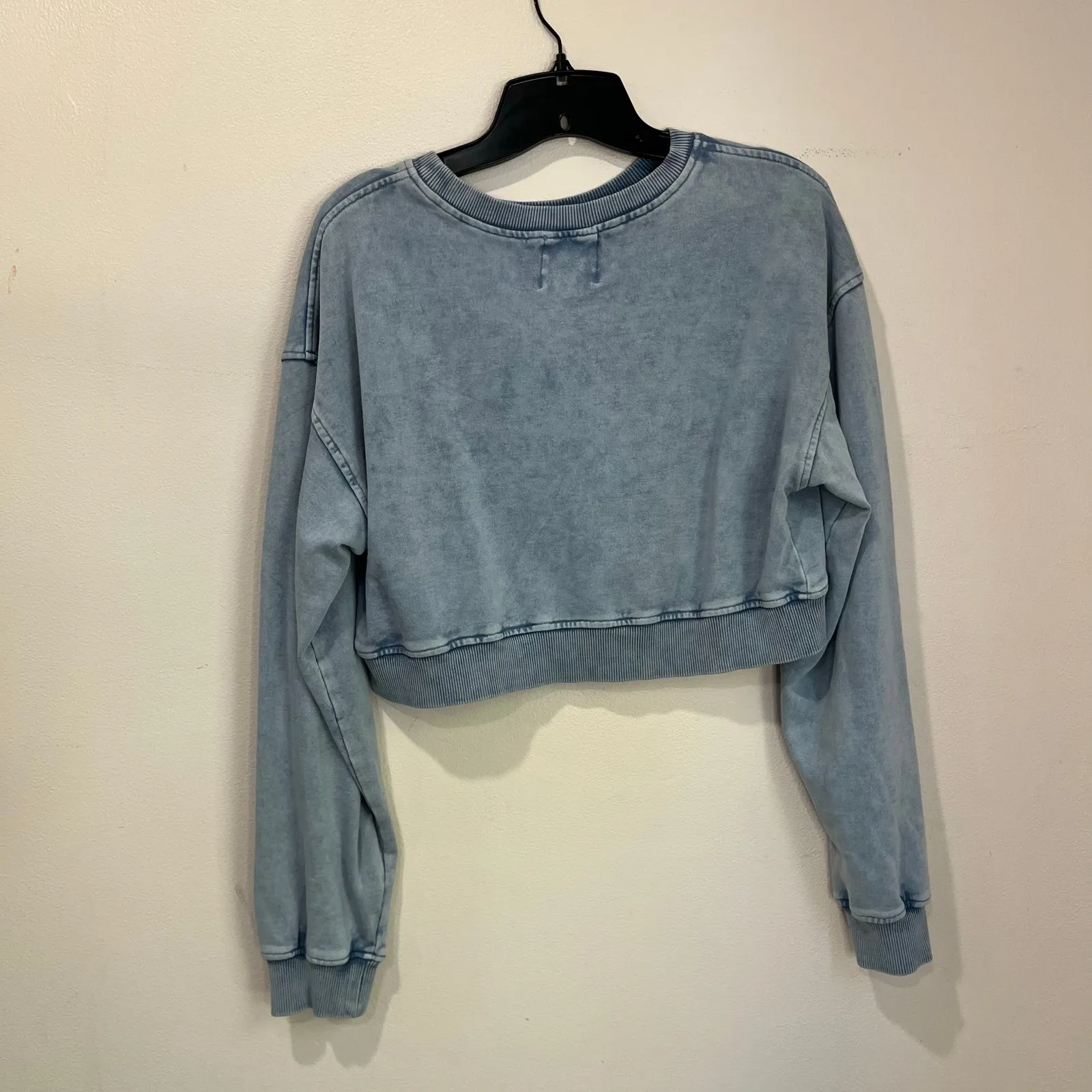 Lazy Sunday Blue Cropped Crewneck Sweatshirt Cotton Long Sleeve Top Sz S - Image 3