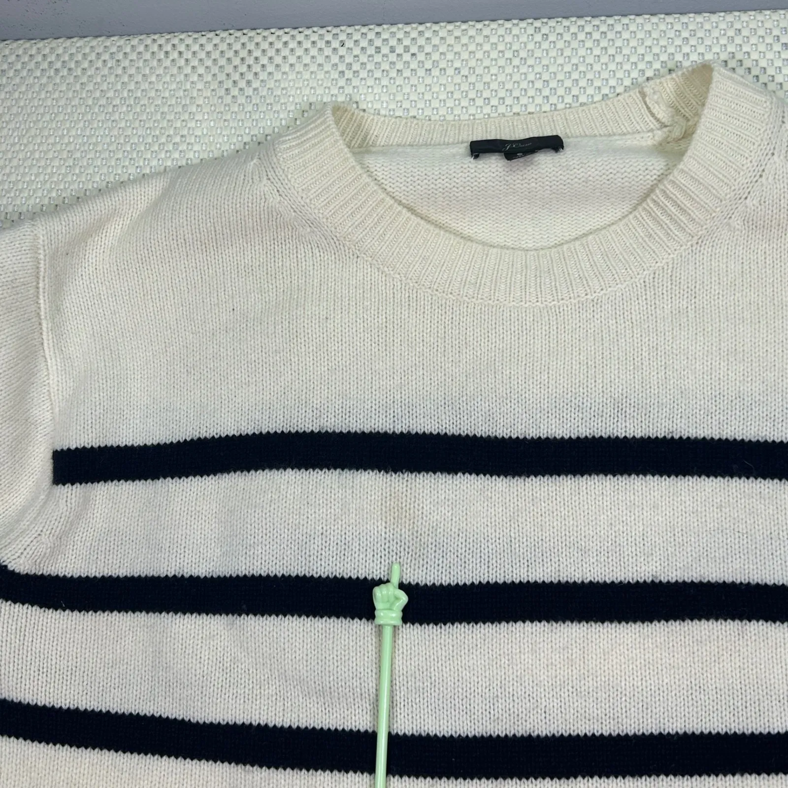 J.Crew Striped Oversized Sweater Merino Wool Crew‎ Neck Pullover Ivory Womens S - Image 3