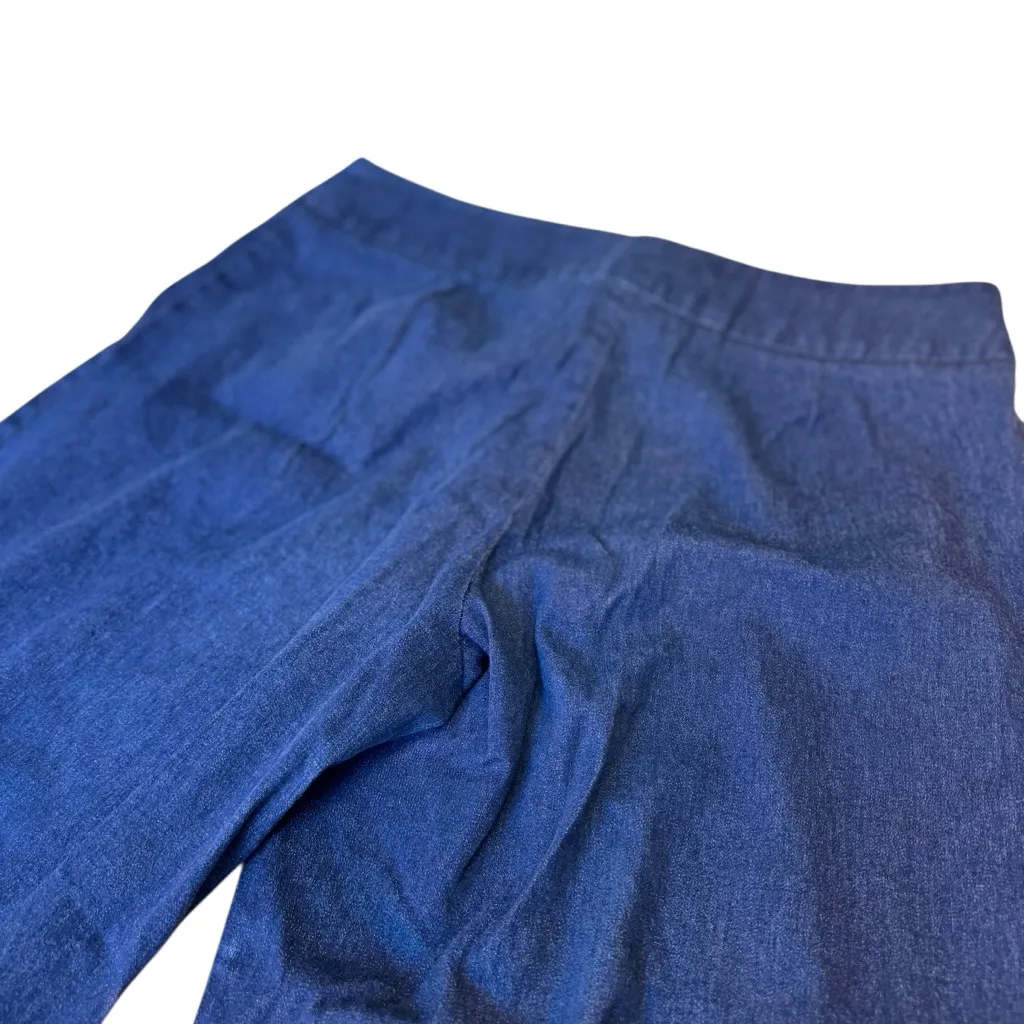 David Paul NY Embroidered Hem Denim Pants 16 Cropped Wide Leg Floral Cuff in EUC Blue - Image 10