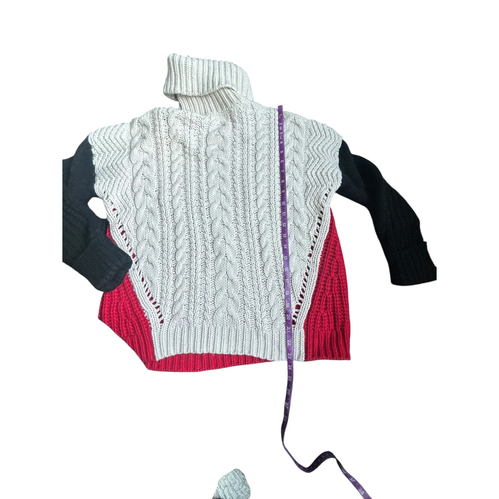 REISS Colorblock Chunky Knit Turtleneck Sweater Cream Black Red XS - Image 6