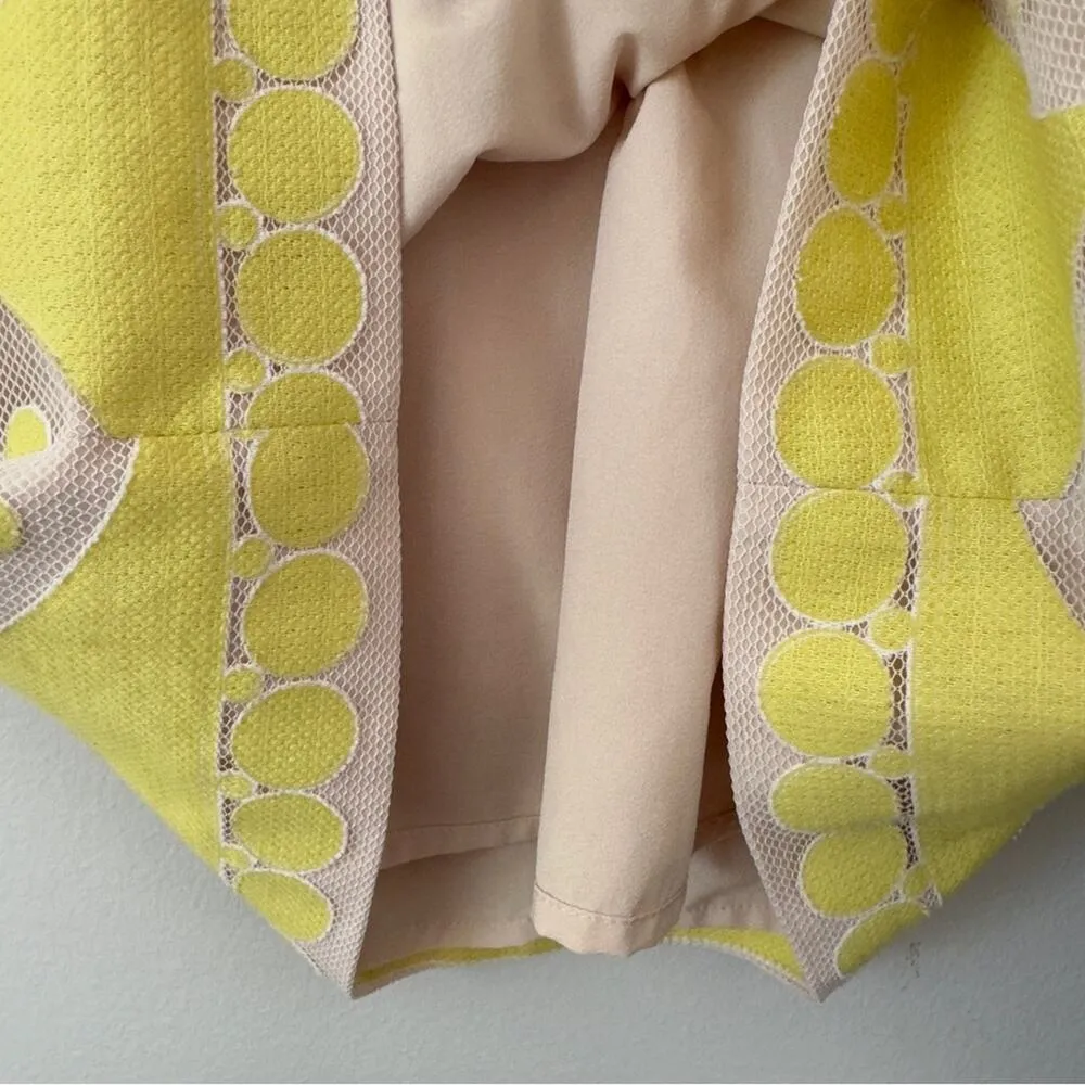 BCBGMaxAzria Sleeveless Mesh Dress Pencil Yellow & Cream Mini Zipper Zip Up Back - Image 6