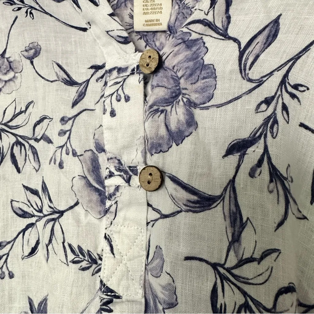 Cynthia Rowley Linen Lavender Floral Button Down Shirt 2X - Image 6