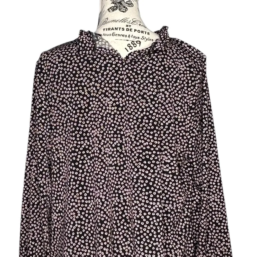 Adrianna Papell X-LARGE Moss Crepe Ruffle Neck 3/4 Sleeve Heart Patterned Top - Image 8