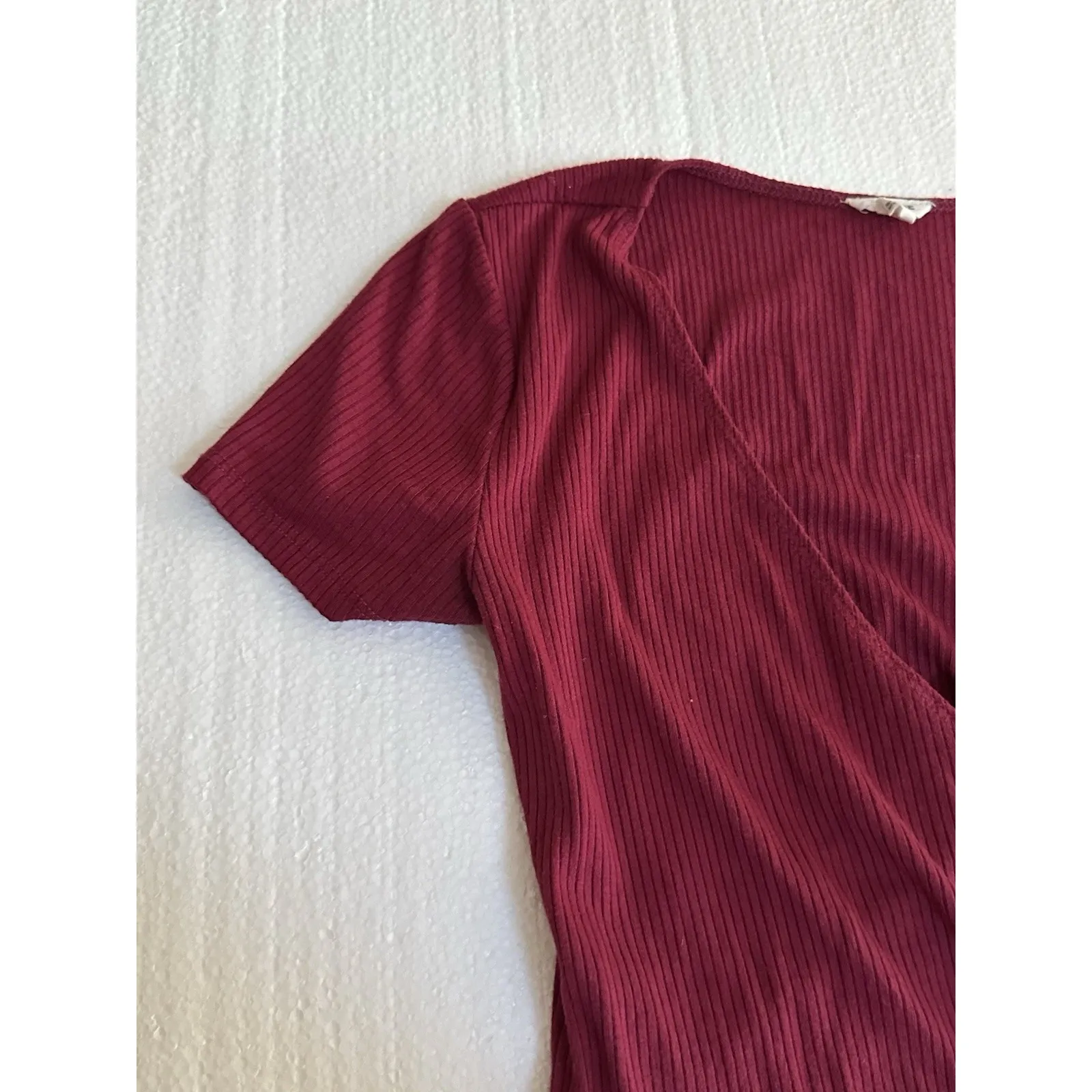 Garage Maroon Red Crop‎ Tie Front Top Ribbed Festival Unique Sexy Club Nightlife - Image 4